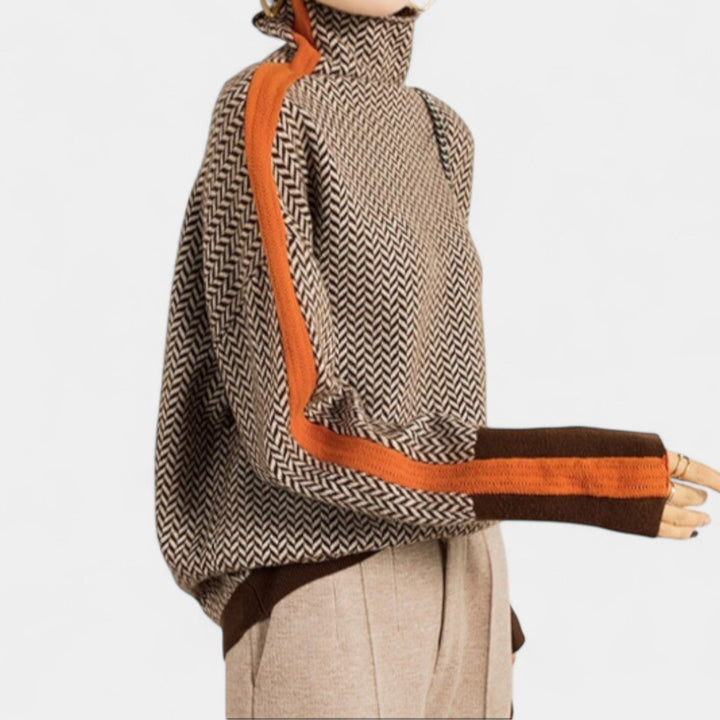 Teja – Elegantni pulover z vzorcem ribje kosti