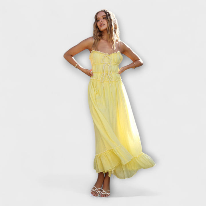 Celine - Midi obleka brez rokavov z volančki