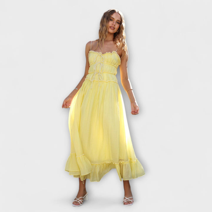 Celine - Midi obleka brez rokavov z volančki