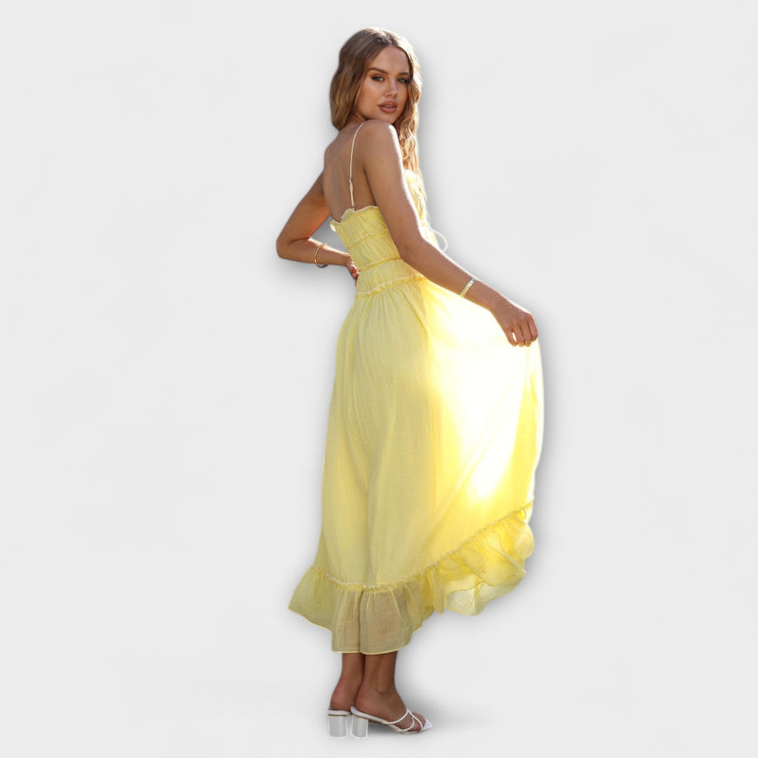 Celine - Midi obleka brez rokavov z volančki