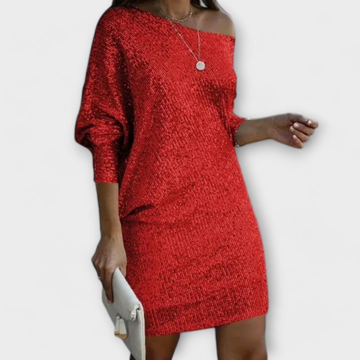 Party obleka s bleščicami in kontrastom