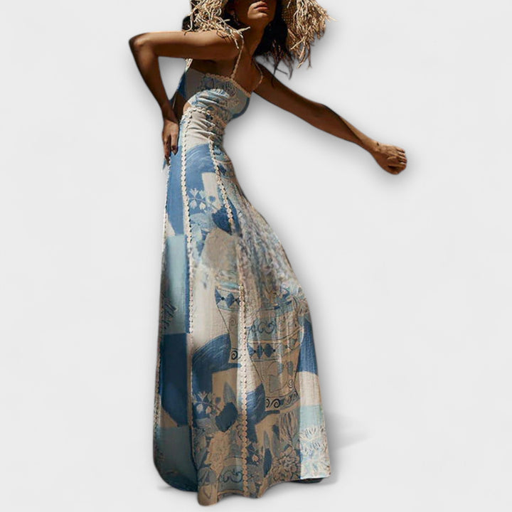 Terazza Ric Rac - Maxi obleka iz lanu z razširjenim krojem