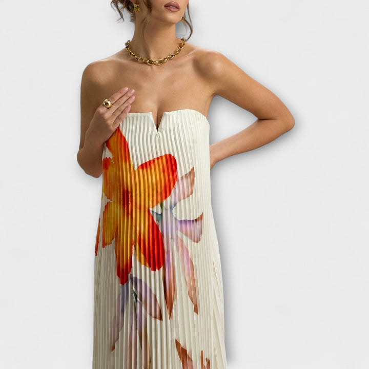 Michelle - Maxi obleka Sweetheart v oranžni cvetlični