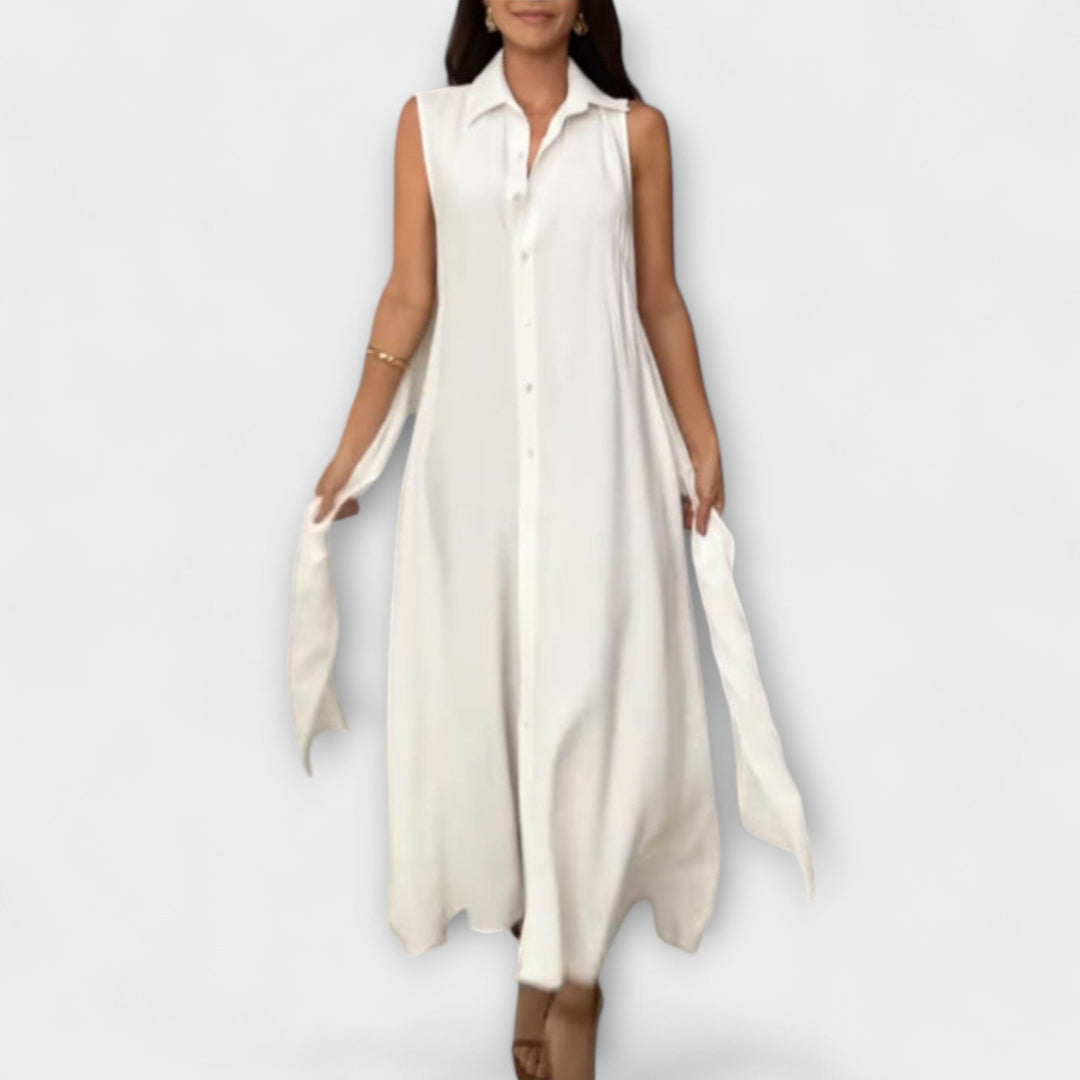 Mira - Impresivne midi obleke z enobarvnim zapenjanjem in detajlom za zavezovanje