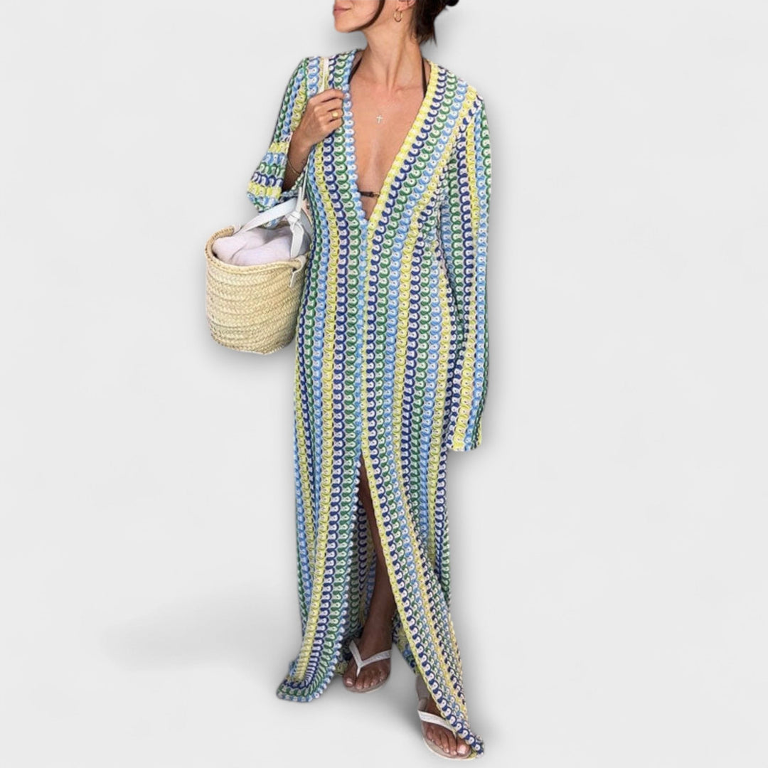 Elina – Maxi obleka z V-izrezom in počitniškim pridihom