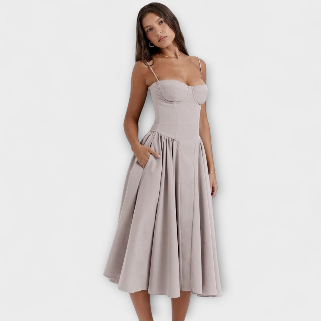 Rosalie - Elegantna brezrokavna korzetna obleka