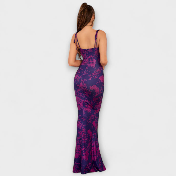 Thalia - Obleka za ples z cvetličnim potiskom in zavezanimi naramnicami